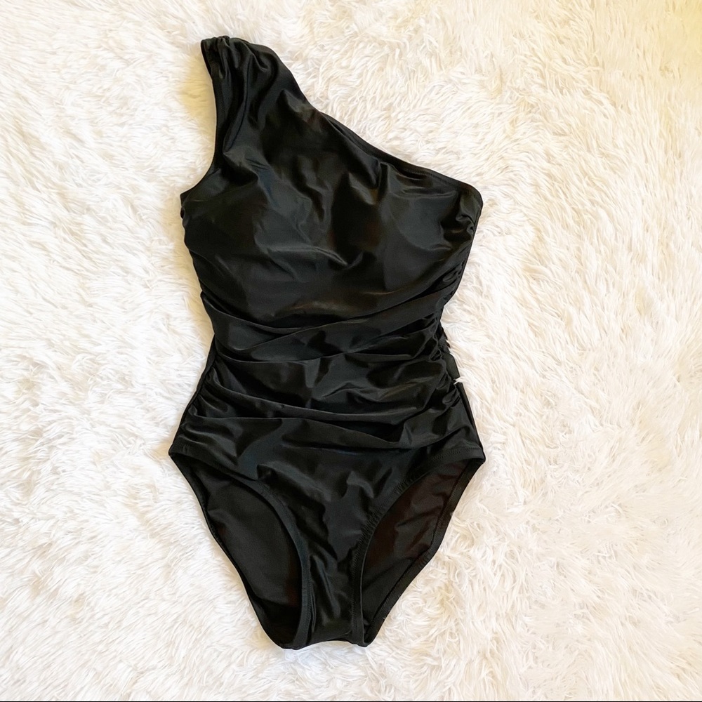 J CREW ONE PIECE SWIMSUIT RUCHED ONE SHOULDER BLACK 6 NWT